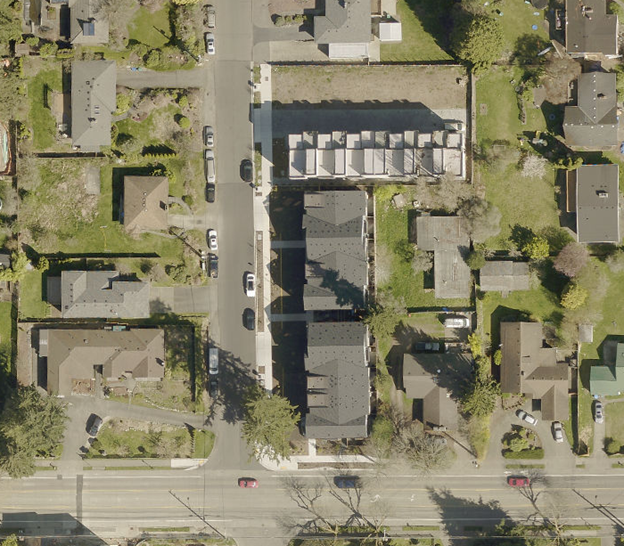 Aerial photo of homes on a block with different building densities